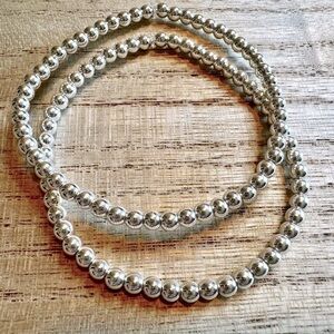 Silver Hematite Beaded Stretch Bracelets – Set of 2